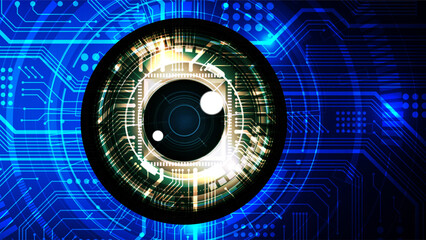 AI artificial Intelligence digital eye, Cyber security technology, Futuristic tech of virtual cyberspace and internet secure surveillance, safety technology scanner, Vector illustration background