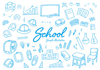 ペンを使って学校関係ものを描いたシンプルなイラスト