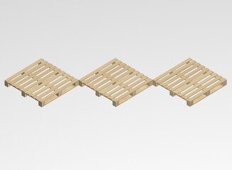3d render view of three pellets in perspective over white background