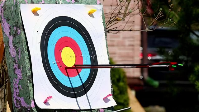 Arrow Hitting Target in slow motion, Archery
