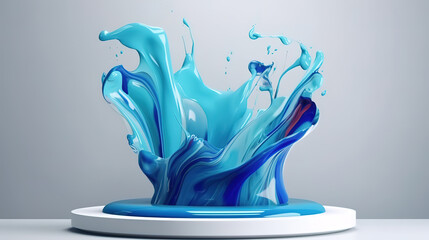Blue liquid fresh flow with display showcase for beauty product. Generative Ai
