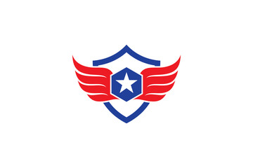 American shield flat logo design with star and wings symbol