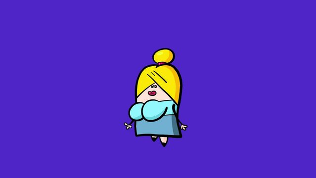 Businesswoman walking character with seamless stop and start. Cute office animated woman with transitions isolated alpha channel.

