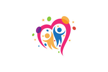 Fototapeta na wymiar Child education colorful logo template, child playing happy with love shape