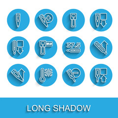 Set line Digital thermometer, Thermometer with snowflake, Medical and icon. Vector