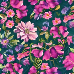 A watercolor floral pattern in shades of pink and purple1, Generative AI