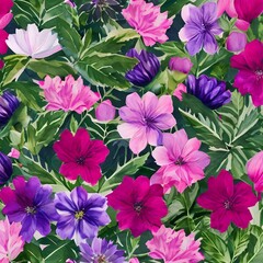 A watercolor floral pattern in shades of pink and purple5, Generative AI