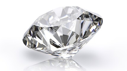 Large Clear Diamond with reflection Dazzling diamond on white background.
