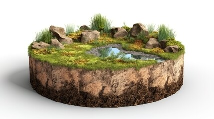 Earth land&nbsp;Soil layers 3D Illustration round soil ground cross&nbsp;section float landscape&nbsp;fantasy floating island.