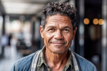 Fototapeta premium Middle age male with cafe background. Generative AI.
