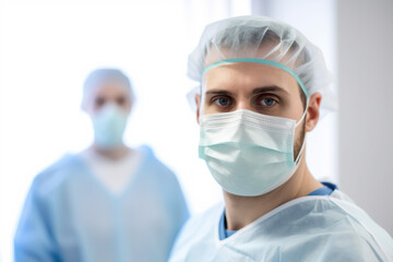 Medical workers inside hospital. Generative AI