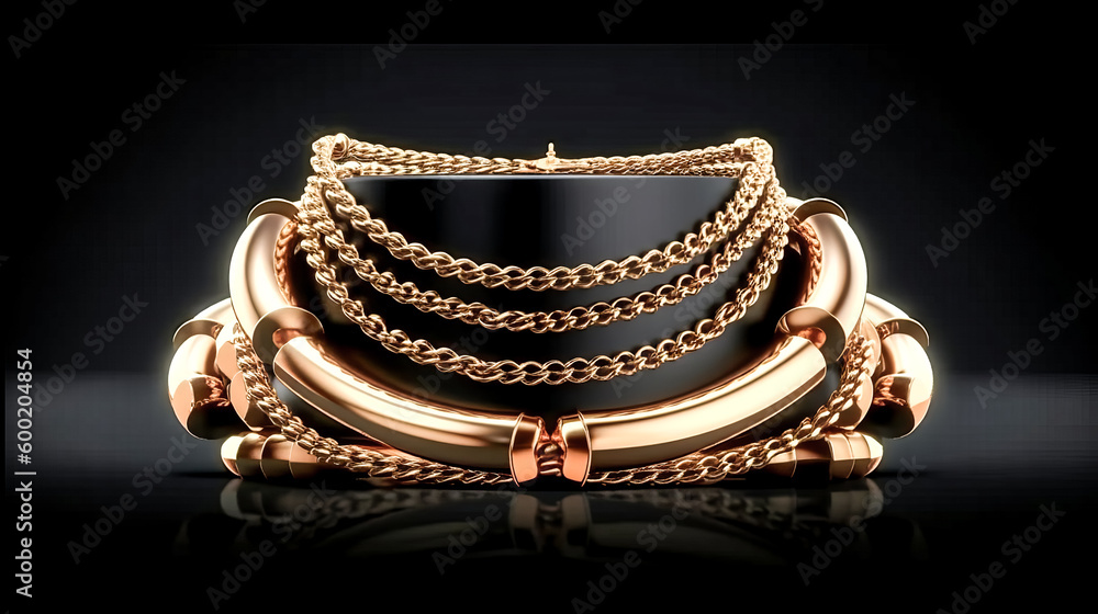 Poster a set of realistic bended golden chains were created using 3d illustration - generative ai.