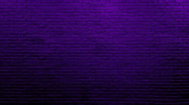 neon purple brick wall texture for pattern background. abstract architectural wide panorama brick work wall for rustic, industrial, loft, futuristic design in close up view.