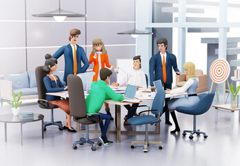 Group of business people having a meeting, collaborating on a project, discussing new ideas. 3D rendering illustration