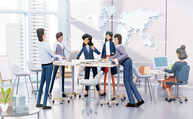 Fototapeta na wymiar Group of business people having a meeting, collaborating on a project, discussing new ideas. 3D rendering illustration