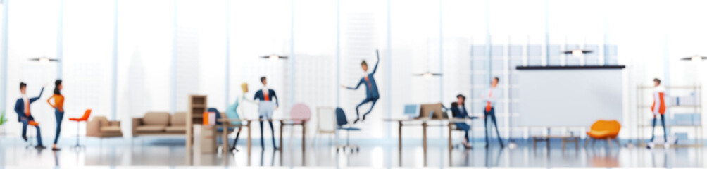Successful businessman jumping up in office as symbol of success. 3D rendering illustration