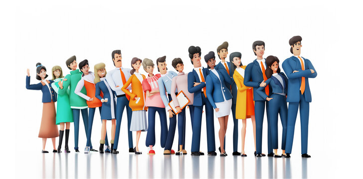  Successful business people, business team stay in line, smile and looking to one direction. 3D rendering illustration