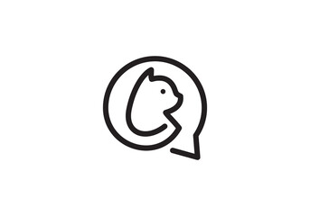 talk and cat logo design. pet care white linear style concept element symbol vector illustration.