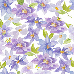 Watercolor floral seamless pattern. Hand drawn illustration isolated on white background.