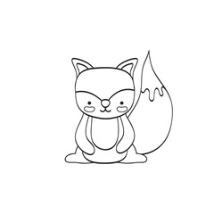 Cute fox cartoon. Animal vector Illustration. Outlined for coloring book.
