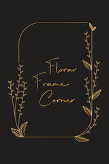 simple floral plant frame.
golden color appearance on a dark and negative space background.