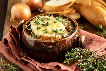 Onion soup with bread and cheese