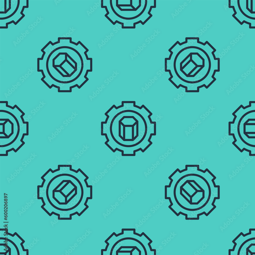 Aufkleber black line 3d printer setting icon isolated seamless pattern on green background. 3d printing. vecto