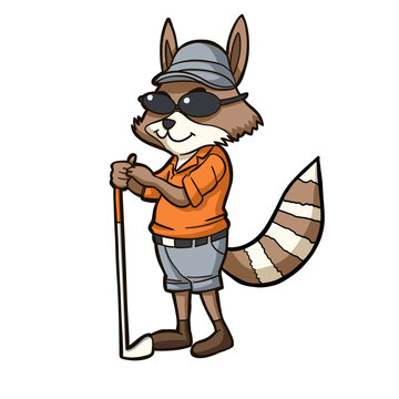 sport funny animal  raccoon  playing golf