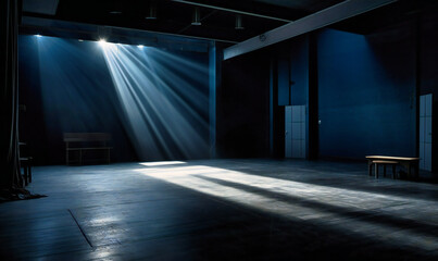 stage with spotlight on a floor in a dark room