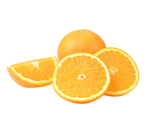 Orange fruit whole and half and slice on transparent png