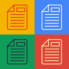 Pop art line File document icon isolated on color background. Checklist icon. Business concept. Vector