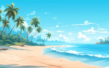 Fototapeta na wymiar beach with palm trees and sea