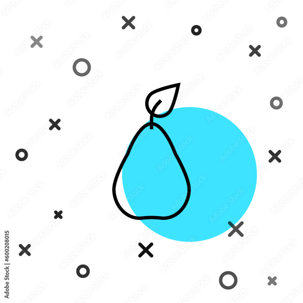 Poster black line pear icon isolated on white background. fruit with leaf symbol. random dynamic shapes. ve