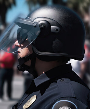 Digital AI meets Tactical Force: A Police Officer's Response to Crisis with Riot Helmet. 