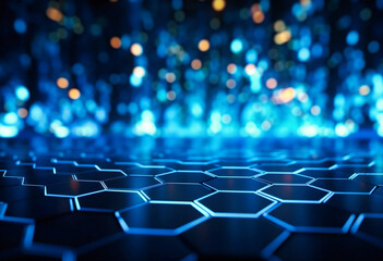 futuristic blue background with hexagons light