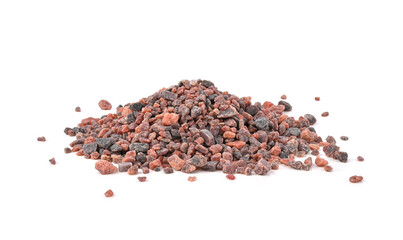 Black Himalayan salt on white background.