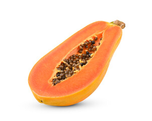 Half ripe papaya fruit on white background.