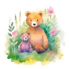 Mother Bear and Cub Watercolor