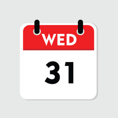 new calender, icon isolated, 31 wednesday icon with white background