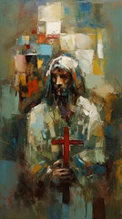 Fototapeta na wymiar jesus christ oil painting poster ,generative ai