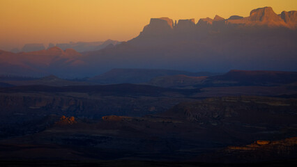 Sunset over the Drakensberg mountains with colourful sky