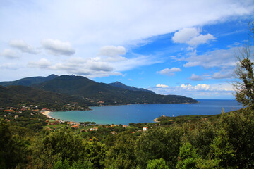 Coastal landscape from a bay on Elba Island, Livorno, Tuscany, Italy