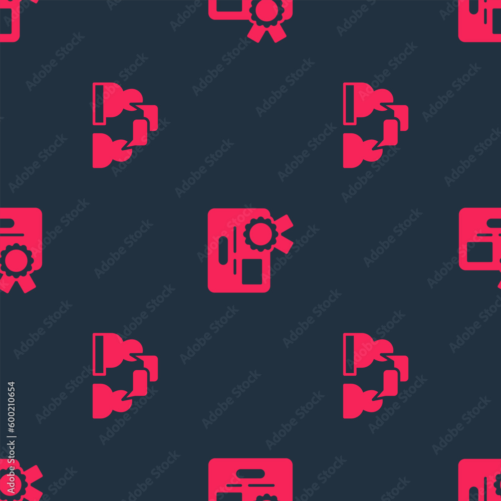 Poster set two sitting men talking and certificate template on seamless pattern. vector