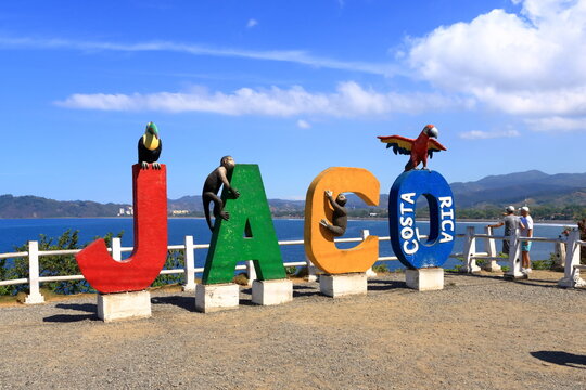March 6 2023 - Jaco, Costa Rica: A colorful sign welcomes people to Jaco, a famous beach town on the Pacific Coast of Costa Rica in Central America