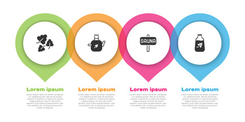 Set Oak leaf, Teapot with, Sauna and Essential oil bottle. Business infographic template. Vector