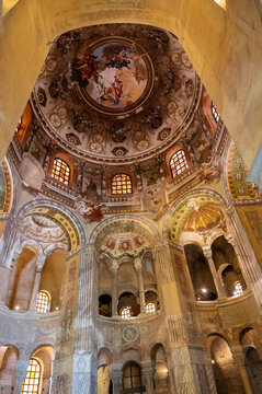 Italy, May 07, 2023: internal view of the Basilica of San Vitale in Ravenna with its marvelous mosaics, a UNESCO heritage site