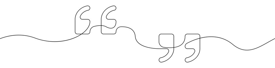 Comma, quote sign line continuous drawing vector. One line Comma, quote vector background. Comma, quote icon. Continuous outline of Comma, quote. Linear Commas, quotes design.