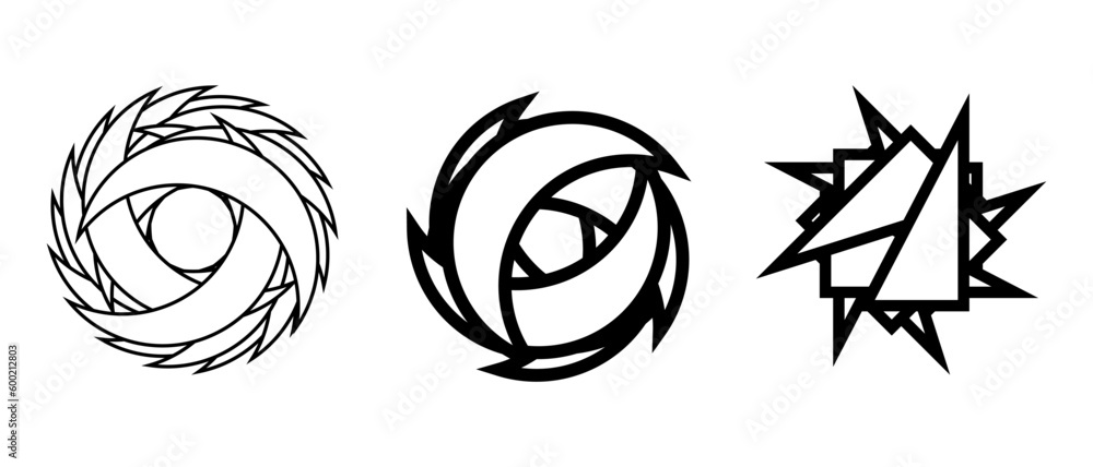 Poster abstract swirling logos and icons. modern round line shapes. vector isolated on white background.