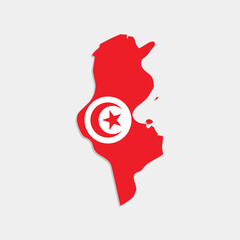 tunisia map with flag on gray background