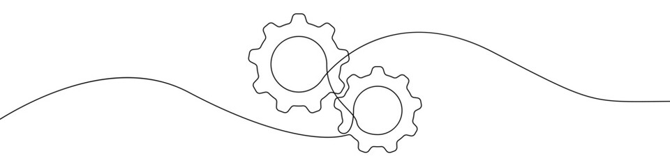 Gears sign line continuous drawing vector. One line Gears vector background. Gears icon. Continuous outline of Gears. Linear Gear design.
